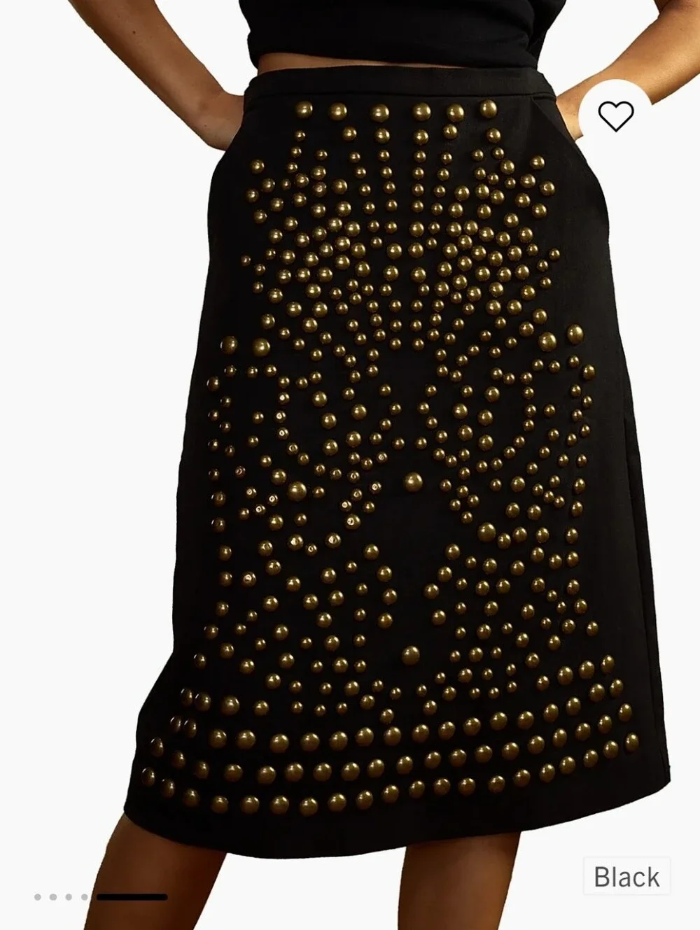 Cynthia Rowley Skirt, Size 6, Black Denim, Brass Stud Embellished
